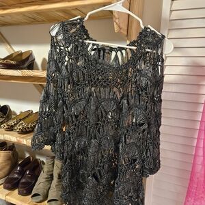 Elegant Black/Gray Silver Crochet Women's Top